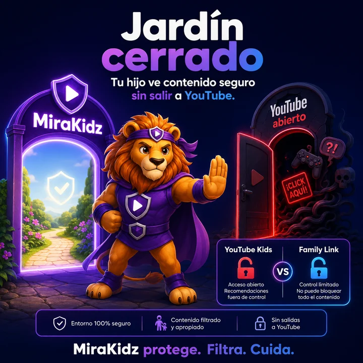 Tu hijo ve contenido seguro sin salir a YouTube, en un jardín cerrado